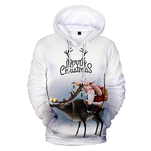 Weihnachtspullover Christmas Pullover Weihnachts Pullover Weihnachtshoodie Herren Weihnachten 3D Drucken Hoodie Herren Kapuzenpullover Lustige Weihnachtspullover Casual Hooded (A8,L) von Zelbuck