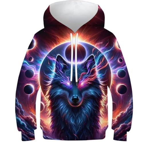 Zelbuck 3D Druck Wolf Hoodies Jungen Mädchen Kinder Lustige Kapuzenpullover Sweatshirt Pullover Wolf Kapuzenpullover, Pullover Mit Kapuze 110-170 (Styple 2#,13-15Y) von Zelbuck
