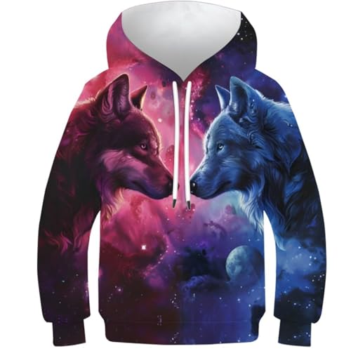 Zelbuck 3D Druck Wolf Hoodies Jungen Mädchen Kinder Lustige Kapuzenpullover Sweatshirt Pullover Wolf Kapuzenpullover, Pullover Mit Kapuze 110-170 (Styple 3#,13-15Y) von Zelbuck