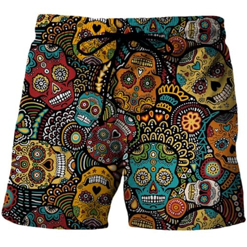 Zelbuck 3D Print Badeshorts Skull Badehose Herren Badehose Totenkopf Sommer Badeshorts Strand Surf Board Shorts Badehose Swim Shorts Totenkopf Skull (Styple 11#,M) von Zelbuck