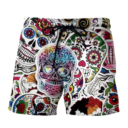 Zelbuck 3D Print Badeshorts Skull Badehose Herren Badehose Totenkopf Sommer Badeshorts Strand Surf Board Shorts Badehose Swim Shorts Totenkopf Skull (Styple 5#,XL) von Zelbuck