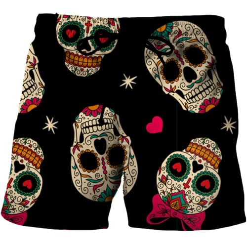 Zelbuck 3D Print Badeshorts Skull Badehose Herren Badehose Totenkopf Sommer Badeshorts Strand Surf Board Shorts Badehose Swim Shorts Totenkopf Skull (Styple 8#,M) von Zelbuck