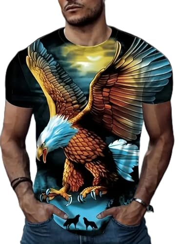 Zelbuck 3D Sommer Kurze Eagle T-Shirts T-Stücke Rundhalsausschnitt Kurzarm T-Shirts Bunt Bluse Männer 3D Drucken Lustig Shirts Tops (Styple 1#,XXL) von Zelbuck