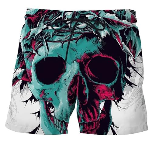Zelbuck Badeshorts Skull Badehose Herren Mit Totenkopf Sommer Badeshorts 3D Print Grafik Strand Surf Board Shorts Skull Badehose Swim Totenkopf Shorts (Styple 13#,S) von Zelbuck