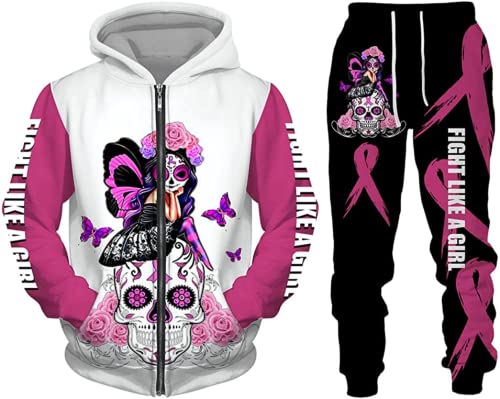 Zelbuck Damen Totenkopf Trainingsanzug Jogginganzug Damen Set Totenkopf 3D Printed Hoodie Tops Hosen Sets Sport Anzug S-6XL (A2,XXL) von Zelbuck