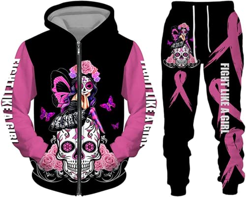 Zelbuck Damen Totenkopf Trainingsanzug Skull Jogginganzug 3D Printed Hoodie Tops Hosen Sets Mikrofaser Sport Anzug S-6XL (Styple 1#,XL) von Zelbuck