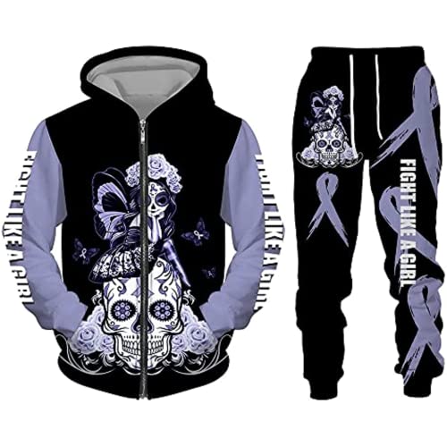 Zelbuck Damen Totenkopf Trainingsanzug Skull Jogginganzug 3D Printed Hoodie Tops Hosen Sets Mikrofaser Sport Anzug S-6XL (Styple 2#,XXL) von Zelbuck
