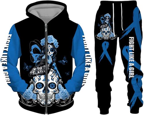 Zelbuck Damen Totenkopf Trainingsanzug Skull Jogginganzug 3D Printed Hoodie Tops Hosen Sets Mikrofaser Sport Anzug S-6XL (Styple 5#,3XL) von Zelbuck