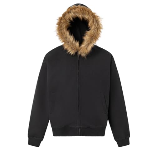 Zelbuck Damen Y2K Hoodies Mit Fell Kapuze Zip Up Baumwolle Kapuzenpullover Mit Reißverschluss Mädchen Winter Fuzzy Jacken Trendy Vintage Sweatshirt (Grau,XL) von Zelbuck
