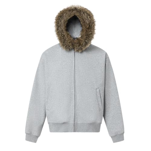 Zelbuck Damen Y2K Hoodies Mit Fell Kapuze Zip Up Baumwolle Kapuzenpullover Mit Reißverschluss Mädchen Winter Fuzzy Jacken Trendy Vintage Sweatshirt (Schwarz,L) von Zelbuck