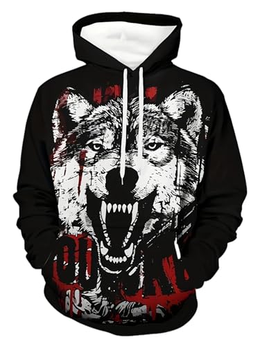 Zelbuck Herren Bunter Wolf Hoodie Pulli Mit Kapuzen 3D Digitaldruck Langarm Kapuzenshirt Sweatshirt Mit Fronttaschen Kapuzenpullover Mit Kordelzug (style1,5XL) von Zelbuck