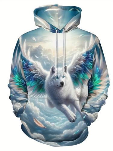 Zelbuck Herren Bunter Wolf Hoodie Pulli Mit Kapuzen 3D Digitaldruck Langarm Kapuzenshirt Sweatshirt Mit Fronttaschen Kapuzenpullover Mit Kordelzug (style3,L) von Zelbuck