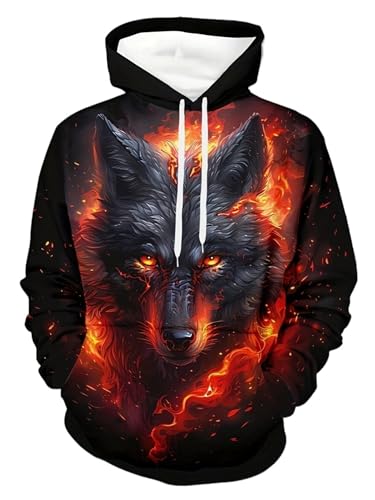 Zelbuck Herren Bunter Wolf Hoodie Pulli Mit Kapuzen 3D Digitaldruck Langarm Kapuzenshirt Sweatshirt Mit Fronttaschen Kapuzenpullover Mit Kordelzug (style4,XL) von Zelbuck