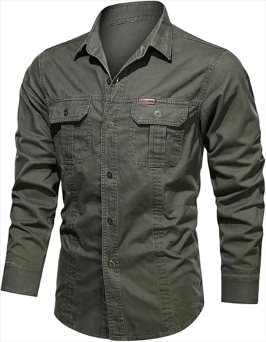 Zelbuck Herren Hemden Langarm Baumwolle Slim Fit Freizeithemd Herren Arbeitshemd Cowboy Hemd Modische Western Hemd Outdoor Hemd Herrenhemden (4XL,Grün) von Zelbuck