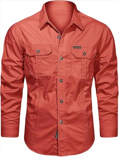 Zelbuck Herren Hemden Langarm Baumwolle Slim Fit Freizeithemd Herren Arbeitshemd Cowboy Hemd Modische Western Hemd Outdoor Hemd Herrenhemden (XL,Rot) von Zelbuck
