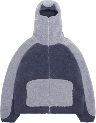 Zelbuck Herren Hoodie Mit Sturmhaube Teddy Fleecejacke Winddicht Streetwear Winterjacke Y2K Mit Reißverschluss Langarm Teddyfleece Jacke Mit Kapuze (Farbe2,S) von Zelbuck