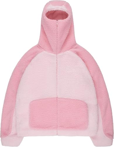 Zelbuck Herren Hoodie Mit Sturmhaube Teddy Fleecejacke Winddicht Streetwear Winterjacke Y2K Mit Reißverschluss Langarm Teddyfleece Jacke Mit Kapuze (Farbe4,L) von Zelbuck