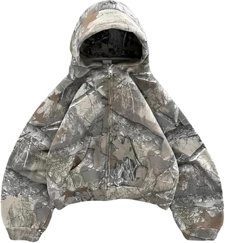 Zelbuck Damen Hoodie Y2K Hip Hop Grafik Kapuzenpullover Sweatshirt Mit Reißverschluss Langarm Camouflage Hoodie Übergroßer Pullover (DE/NL/SE/PL, Alphanumerisch, L, Regular, Regular, Zipper) von Zelbuck
