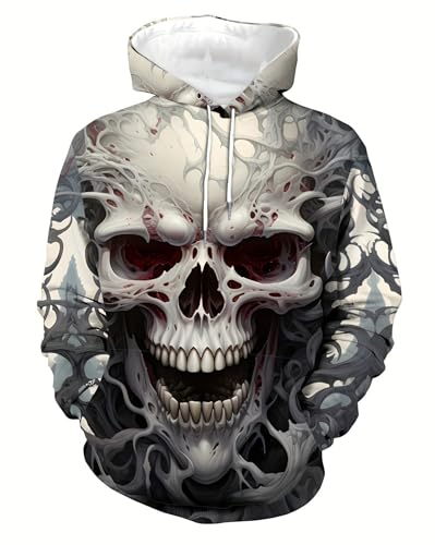 Zelbuck Herren Kapuzenpullover Hoodie 3D Totenkopf Druck Langarm Sweatshirt Mit Taschen Outdoor Sportbekleidung Für Herren Kapuzenpullover Für Männer (Totenkopf 5,4XL) von Zelbuck