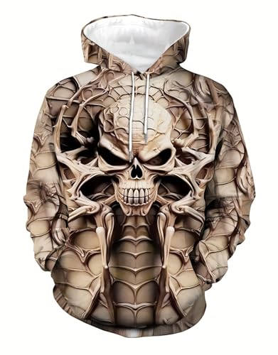 Zelbuck Herren Kapuzenpullover Hoodie 3D Totenkopf Druck Langarm Sweatshirt Mit Taschen Outdoor Sportbekleidung Für Herren Kapuzenpullover Für Männer (Totenkopf 8,3XL) von Zelbuck