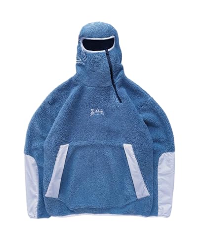Zelbuck Herren Kapuzenpullover Y2K Hoodie Fleece Retro Patchwork Winddicht Warme Sweatshirt Freizeitpaar Zipper Sports Modestil Hoodie (Blau,M) von Zelbuck