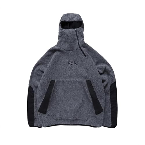 Zelbuck Herren Kapuzenpullover Y2K Hoodie Fleece Retro Patchwork Winddicht Warme Sweatshirt Freizeitpaar Zipper Sports Modestil Hoodie (Grau,M) von Zelbuck