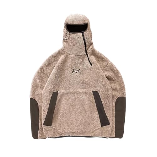 Zelbuck Herren Kapuzenpullover Y2K Hoodie Fleece Retro Patchwork Winddicht Warme Sweatshirt Freizeitpaar Zipper Sports Modestil Hoodie (Khaki,L) von Zelbuck