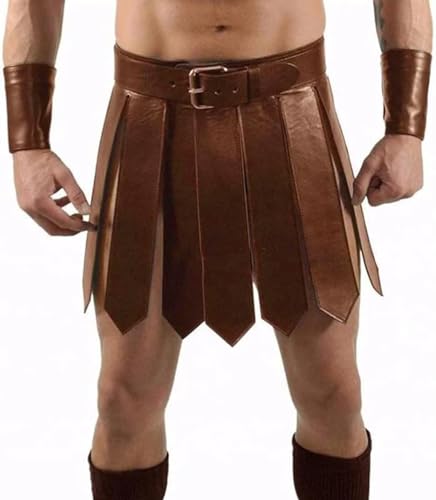 Zelbuck Herren Lederrock Herren Mittelalterlich Gladiator PU-Lederrock Römisch Krieger Taillengürtel Stil Rockgürtel Halloween Party Kostüm (A3,L) von Zelbuck