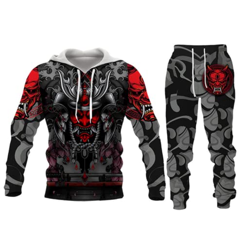 Zelbuck Herren Totenkopf Pullover Hoodie Set Trainingsanzug Jogginganzug Sportanzug Männer Jogging Anzug Sweatshirt Hose (A2,XXL) von Zelbuck
