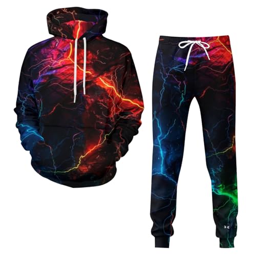 Zelbuck Hoodie Herren Anzug Oversize Trainingsanzug Galaxy Starry Sky Langarm Jogginganzug Mode Bunte Tracksuit Warm Sportanzug Casual Pullover Sporthose Set Übergangs Sportset Streetwear (style2,M) von Zelbuck