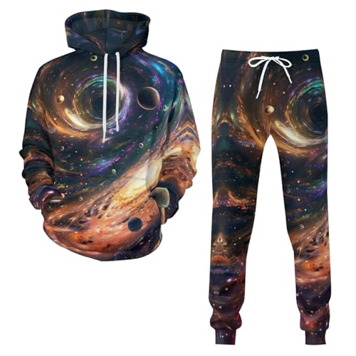 Zelbuck Hoodie Herren Anzug Oversize Trainingsanzug Galaxy Starry Sky Langarm Jogginganzug Mode Bunte Tracksuit Warm Sportanzug Casual Pullover Sporthose Set Übergangs Sportset Streetwear (style3,M) von Zelbuck