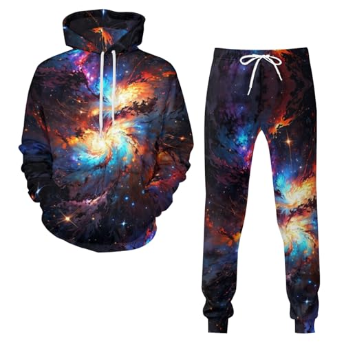 Zelbuck Hoodie Herren Anzug Oversize Trainingsanzug Galaxy Starry Sky Langarm Jogginganzug Mode Bunte Tracksuit Warm Sportanzug Casual Pullover Sporthose Set Übergangs Sportset Streetwear (style4,XL) von Zelbuck