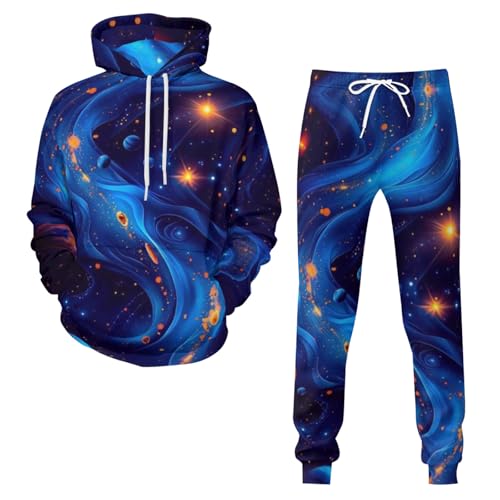 Zelbuck Hoodie Herren Anzug Oversize Trainingsanzug Galaxy Starry Sky Langarm Jogginganzug Mode Bunte Tracksuit Warm Sportanzug Casual Pullover Sporthose Set Übergangs Sportset Streetwear (style5,XL) von Zelbuck