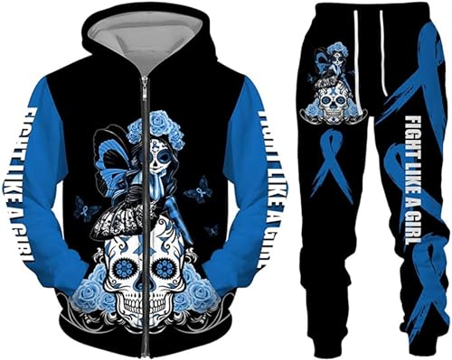 Zelbuck Jogginganzug Skull Damen Totenkopf Trainingsanzug 3D Printed Hoodie Tops Hosen Sets Sport Anzug S-6XL (Styple 3#,M) von Zelbuck