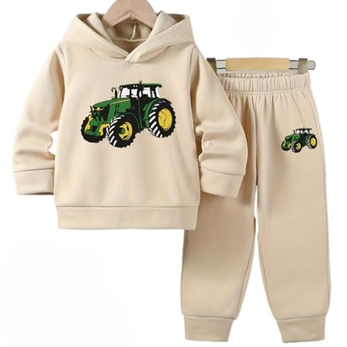 Zelbuck Jungen Trainingsanzug Sport Set 2tlg Tractor Druck Jogginganzug Freizeitanzug Kinder-Kapuzenpulli-Set Sweatshirt Mit Kapuze + Sporthose Sport Anzug Für Kinder (Cremefarben,120) von Zelbuck