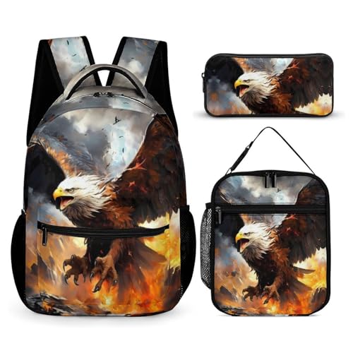 Zelbuck Schulranzen Set 3-teilig Mit Adler-Motiv Jungen Mädchen Schulrucksack Scout Schulranzen Laptop-Rucksack Schultasche Für Kinder Grundschule (Farbe1,32 * 43 * 15cm) von Zelbuck
