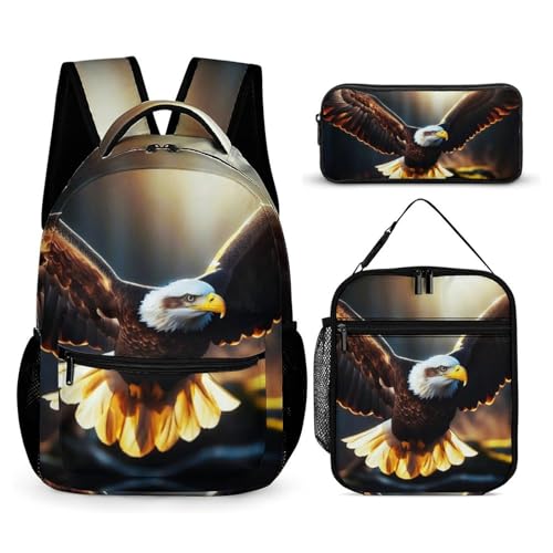 Zelbuck Schulranzen Set 3-teilig Mit Adler-Motiv Jungen Mädchen Schulrucksack Scout Schulranzen Laptop-Rucksack Schultasche Für Kinder Grundschule (Farbe2,32 * 43 * 15cm) von Zelbuck