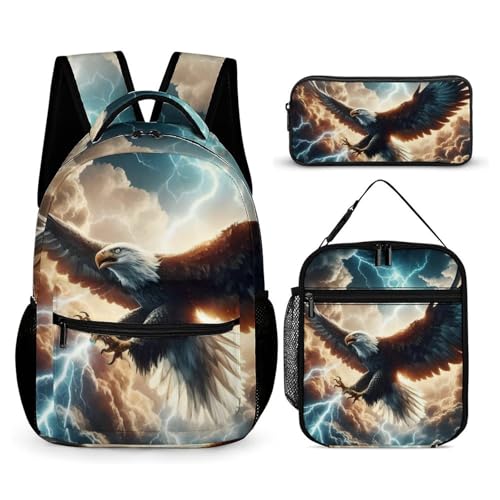 Zelbuck Schulranzen Set 3-teilig Mit Adler-Motiv Jungen Mädchen Schulrucksack Scout Schulranzen Laptop-Rucksack Schultasche Für Kinder Grundschule (Farbe5,32 * 43 * 15cm) von Zelbuck