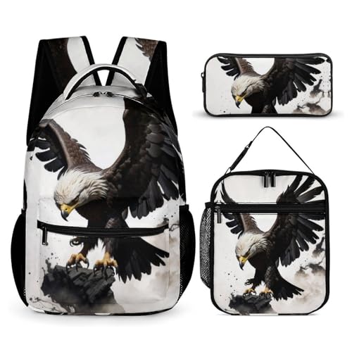 Zelbuck Schulranzen Set 3-teilig Mit Adler-Motiv Jungen Mädchen Schulrucksack Scout Schulranzen Laptop-Rucksack Schultasche Für Kinder Grundschule (Farbe7,32 * 43 * 15cm) von Zelbuck