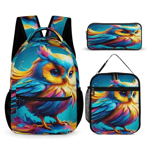 Zelbuck Schulranzen-Set Mit Eulen-Motiv Herren Vogel Eule Schulrucksack, Laptop-Rucksack Für Jungen Mädchen Für Unisex College-Rucksack Daypack 3-in-1-Rucksack (Styple 11#,32 * 43 * 15cm) von Zelbuck