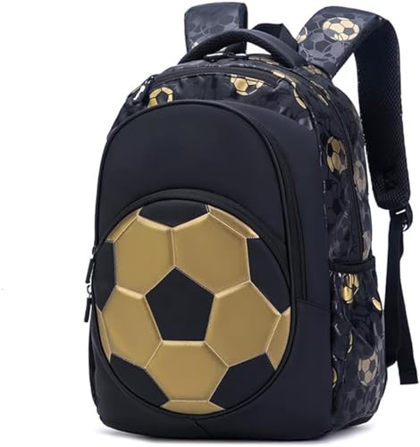 Zelbuck Schulrucksack Mädchen Teenager Grundschüler 1-3 Klasse Fußball Rucksäcke,Schulrucksack Teenager Große Kapazität Schulranzen, Wasserdichter Leichter Rucksack Für Jungen (Gold,29 * 19 * 40cm) von Zelbuck