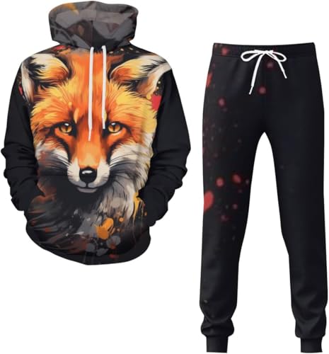 Zelbuck Trainingsanzug Mit Fuchsdruck Herren Set 3D Druck Fuchs Hoodies Für Männer Jogginganzug Jogginghose Bunt Jogginganzug Herren Print Und Atmungsaktiv S-6XL (Farbe 1#,L) von Zelbuck