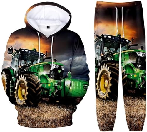 Zelbuck Traktor Hoodie Traktor Pullover Herren Jogginganzug Trainingsanzug Sportanzug 2 Piece Hoodie Sporthose Kapuzenpullover Jogginghose Sweatshirt Casual Unisex Jogging Anzug Set (A1,6XL) von Zelbuck