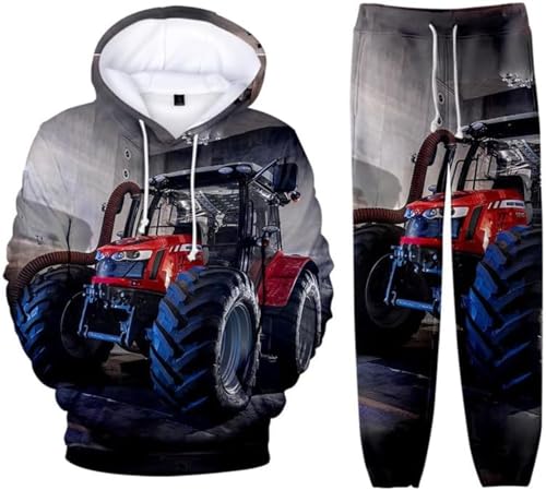 Zelbuck Traktor Hoodie Traktor Pullover Herren Jogginganzug Trainingsanzug Sportanzug 2 Piece Hoodie Sporthose Kapuzenpullover Jogginghose Sweatshirt Casual Unisex Jogging Anzug Set (A3,XXL) von Zelbuck