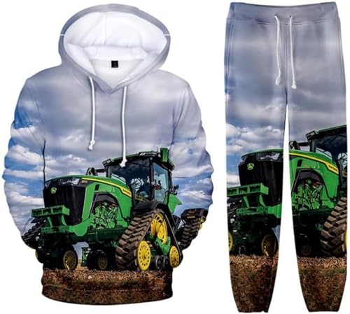 Zelbuck Traktor Hoodie Traktor Pullover Herren Jogginganzug Trainingsanzug Sportanzug 2 Piece Hoodie Sporthose Kapuzenpullover Jogginghose Sweatshirt Casual Unisex Jogging Anzug Set (A5,XXL) von Zelbuck