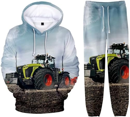 Zelbuck Traktor Hoodie Traktor Pullover Herren Jogginganzug Trainingsanzug Sportanzug 2 Piece Hoodie Sporthose Kapuzenpullover Jogginghose Sweatshirt Casual Unisex Jogging Anzug Set (A7,L) von Zelbuck