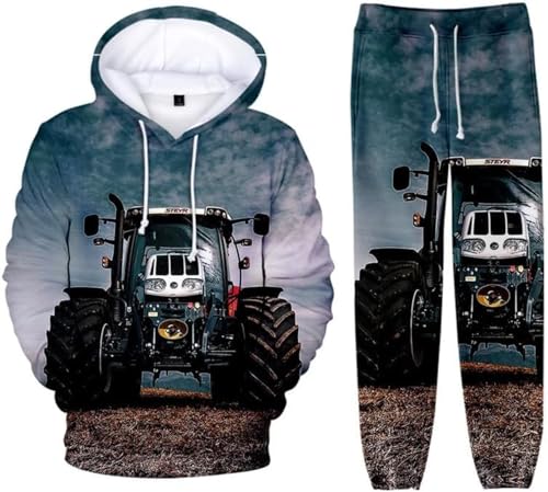 Zelbuck Traktor Hoodie Traktor Pullover Herren Jogginganzug Trainingsanzug Sportanzug 2 Piece Hoodie Sporthose Kapuzenpullover Jogginghose Sweatshirt Casual Unisex Jogging Anzug Set (A8,XXXL) von Zelbuck
