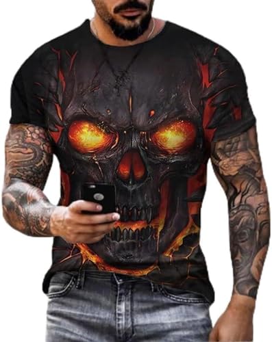 Zelbuck Tshirt Herren Schwarz Mit Totenkopf Sommer Rundhals-Ausschnitt Größe Schädeldruck S-6XL (Farbe 3#,6XL) von Zelbuck