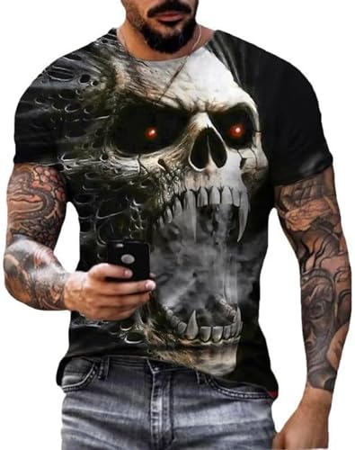 Zelbuck Tshirt Herren Schwarz Mit Totenkopf Sommer Rundhals-Ausschnitt Größe Schädeldruck S-6XL (Farbe 6#,3XL) von Zelbuck