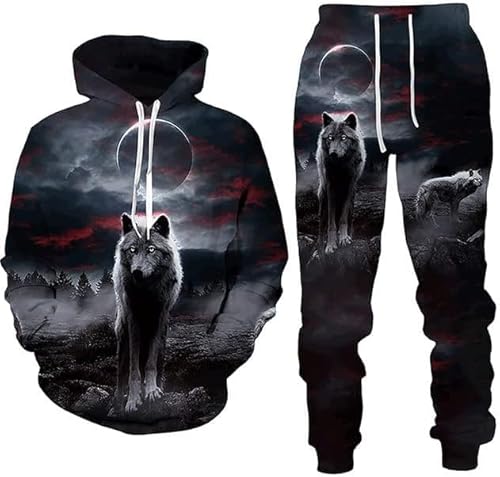 Zelbuck Unisex 3D Druck Wolf-Hoodie-Set Herren Damen Kapuzenpullover Bunt Langarm Sweatshirt S-6XL Hoodie Pullover Jacke Mit Kapuze (A2,L) von Zelbuck